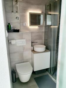 a small bathroom with a toilet and a sink at Apartman DANA in Banja Luka +7 photos