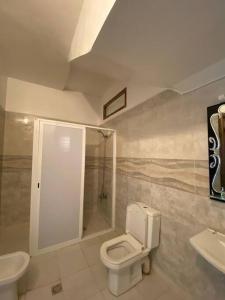 a bathroom with a toilet and a shower and a sink at Appartement à louer Al Hoceima - Mirador in Al Hoceïma
