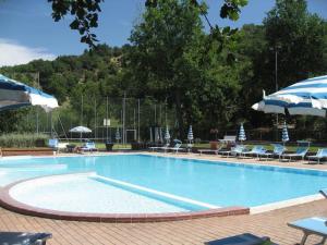 une grande piscine avec des chaises et des parasols dans l'établissement Rifugio Rustico Relax in Parco Privato - free parking - privacy TG4, à Castel del Piano