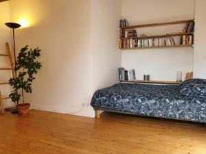 a bedroom with a bed and a book shelf at 2 chambres dans une maison proche de Paris et du Stade de France in Enghien-les-Bains