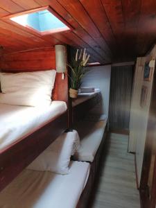um quarto com 2 camas e uma clarabóia em Corabia Santa Marina em Sulina