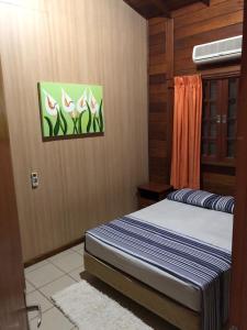 ein Schlafzimmer mit einem Bett und einem Gemälde an der Wand in der Unterkunft Residencial Alvorada in Bombinhas