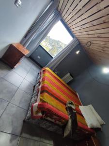 kanapa w pokoju z dużym oknem w obiekcie Los soles de montaña w mieście Villa Pehuenia