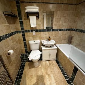 a bathroom with a toilet and a sink and a tub at One Bedroom Flat Town Centre Colchester in Colchester