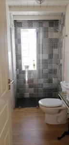 La salle de bains est pourvue de toilettes, d'une douche et d'une fenêtre. dans l'établissement Curato-Don Santiago, à Trefacio