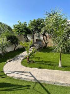 un jardín con palmeras y un paseo. en LaMarticata-LikesHome Garden, en Triscina
