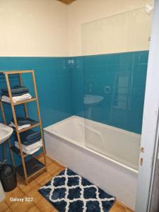 a bathroom with a tub and a glass shower at HAUT-DOUBS Logis in Morteau
