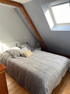 a bedroom with a bed in a attic at Gîte de charme à la campagne in Troarn