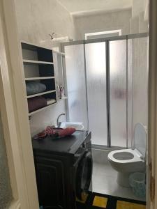 ein Bad mit einem WC und einer Glasdusche in der Unterkunft excellent stay in Istanbul