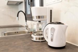 a coffee maker sitting on a counter in a kitchen at Flonikos Apartmnets in Tsimándria