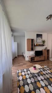 布達佩斯的住宿－Happy Living Apartment w Balcony，客厅配有桌子和电视
