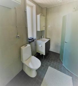 a bathroom with a toilet and a sink at Condo in the heart of Katariina, near Kotka City Center! in Kotka