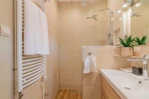 y baño con lavabo y ducha. en D12 Apartment Budapest en Budapest