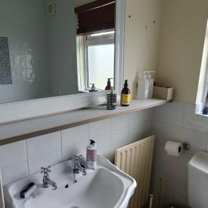 a bathroom with a sink and a mirror at Bluebell House in Newry
