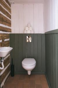 a bathroom with a toilet and a sink at Chaloupka Na Gruni in Hrádek