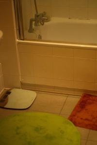 a bathroom with a green rug and a bath tub at Repton house in Woodford