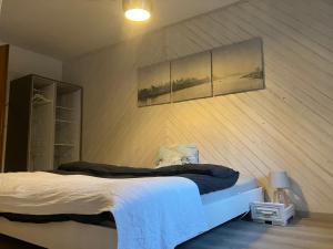 ein Schlafzimmer mit einem Bett und einem Wandgemälde in der Unterkunft Au numéro 12 