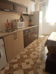 a kitchen with a sink and a white refrigerator at City Center Cozy Apartment Tigran Mets in Yerevan