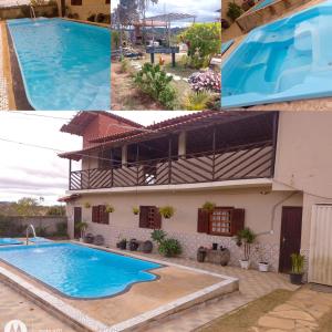 eine Collage mit Fotos von einem Haus und einem Pool in der Unterkunft Cantinho da Vovó Lucinda in Diamantina