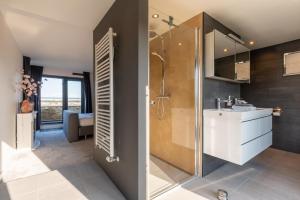 a bathroom with a shower and a sink at Beach Villa & Studio in Zandvoort +48 photos