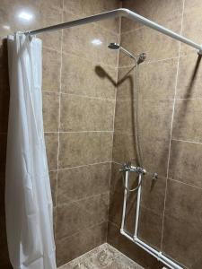 y baño con ducha y cortina de ducha. en HamEl Guest House, en Odzun