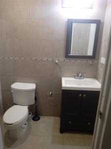 La salle de bains est pourvue de toilettes, d'un lavabo et d'un miroir. dans l'établissement La Cima, à Durango