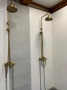 baño con ducha con 2 luces en la pared en Rabatalu saunad ja elamused, 