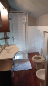 a bathroom with a shower and a toilet and a sink at residenza Al Duomo in Parma