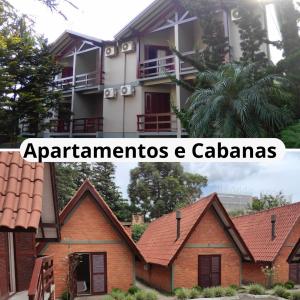 a collage of two pictures of a house at Hotel Cabana Jardim de Flores in Gramado