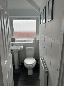 a small bathroom with a toilet and a sink at 2 bedroom semi-detached house- sleeps 4 in Newport