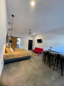 a bedroom with a bed and a desk in it at océano estudio 2 in Sayulita