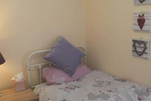 - un lit avec 2 oreillers dans une chambre dans l'établissement Hill View Cottage, à Bala