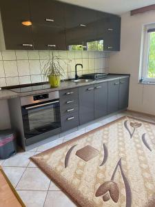 a kitchen with stainless steel appliances and a rug on the floor at Kuća za odmor Tarik in Cazin +16 photos