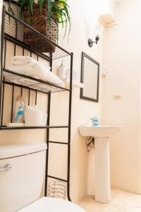 a bathroom with a toilet and a sink at Dette's Nook in Roseau