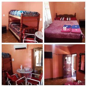 3 fotos de una habitación con cama y mesa en HOSTAL LUCERO en Humahuaca