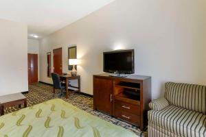 une chambre d'hôtel avec un canapé et une télévision dans l'établissement Quality Suites La Grange, à La Grange
