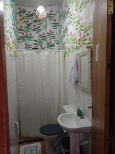 uma pequena casa de banho com lavatório e WC em Pouso das Artes Cachoeira-hospedaria e espaço cultural em Campinas