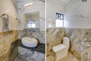 two pictures of a bathroom with a sink and a toilet at FabHotel Heritage Palace in Aurangabad