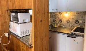 eine Küche mit einer Mikrowelle und einem Toaster auf der Theke in der Unterkunft Appartement Vars les Claux 4/5 personnes in Vars