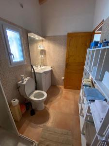 a bathroom with a toilet and a sink and a window at Au Mazet du Parc in Lédenon