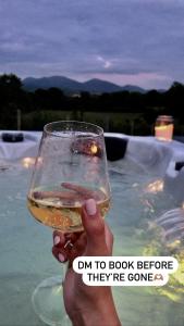 a person holding a glass of wine by a swimming pool at The Hut 45 in Newry +11 photos