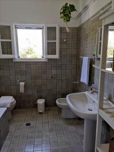 a bathroom with a sink and a toilet at Olive Hill House in Vragkaniótika