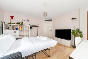 1 Schlafzimmer mit 2 Betten und einem Flachbild-TV in der Unterkunft Lovely Studio in Tower Hill, Fantastic location in London