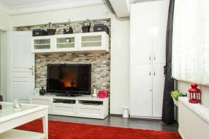 伊斯坦堡的住宿－Luxury Apartment in the center of Istanbul，客厅设有壁炉和电视。