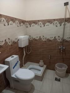 a bathroom with a toilet and a sink at New Palace Guest House in Islamabad