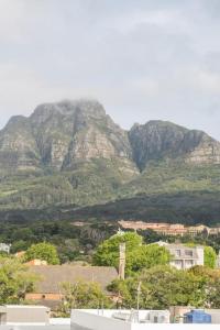 een berg op de achtergrond van een stad met bomen bij The Rondebosch in Kaapstad