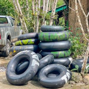 a pile of tires stacked on top of each other at Khao Sok Green Mountain View in Khao Sok National Park