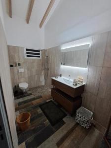 uma casa de banho com um lavatório e um WC em Bekeke em Capesterre