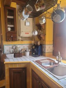 a kitchen with a sink and a counter top at La Maggiorana in Tagliacozzo