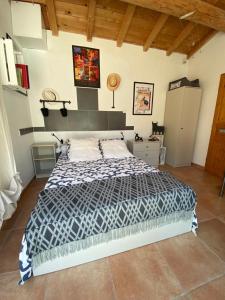 1 dormitorio con 1 cama grande en una habitación en Au Mazet du Parc, en Lédenon
